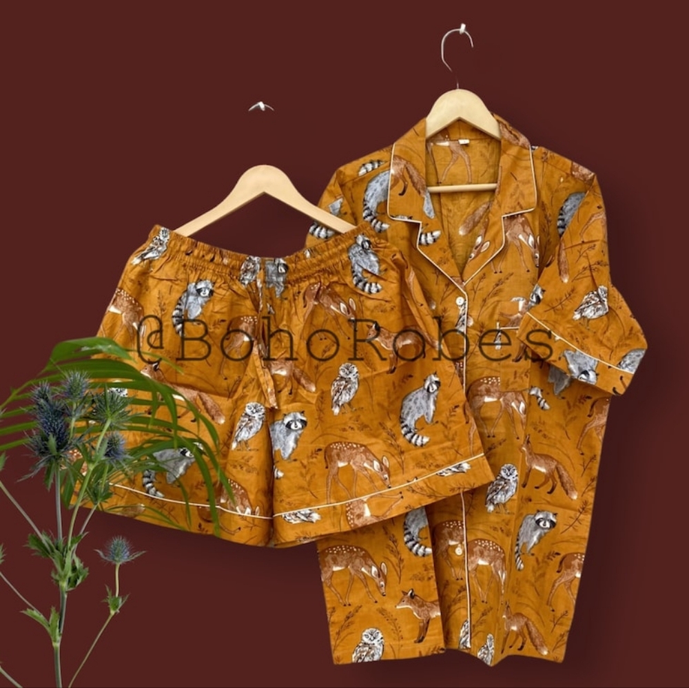 Block Print Cotton Fall Animal Pajama Set from Jaipur